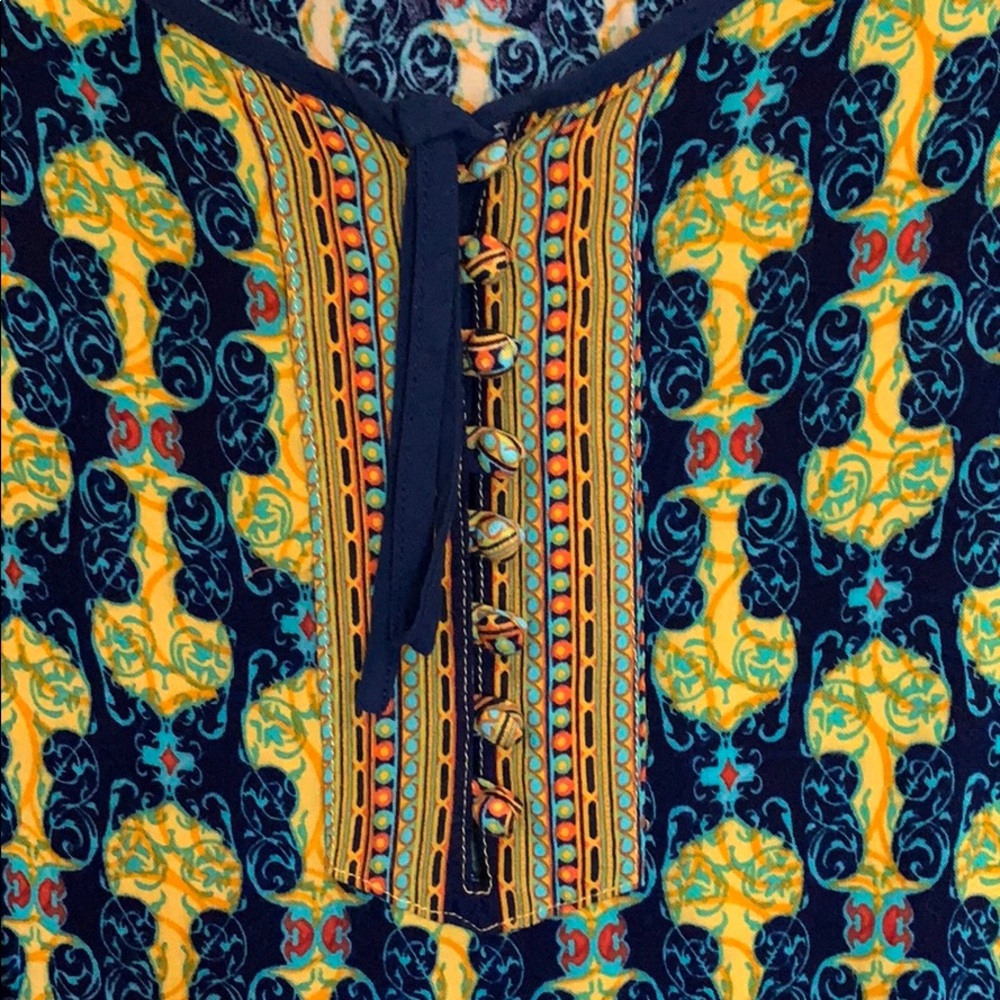 Yellow tribal print 3/4 sleeve Avon Dress Medium - Picture 5 of 8